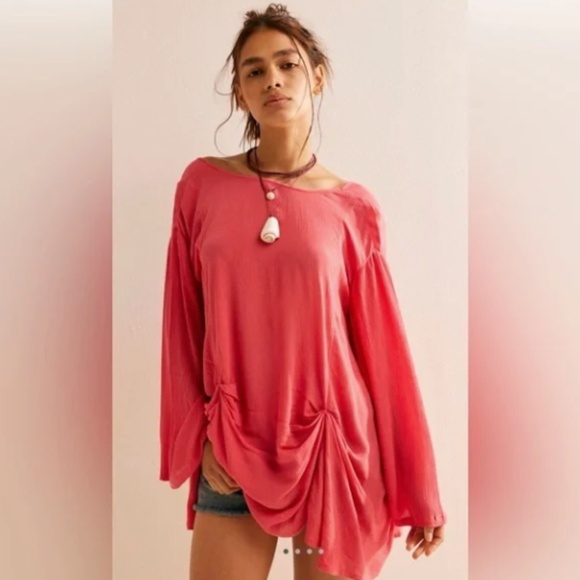 Free People Tops - NWOT FREE PEOPLE WOMENS SEA SALT TUNIC TOP AGED CORAL LONG SLEEVE SIZE SMALL